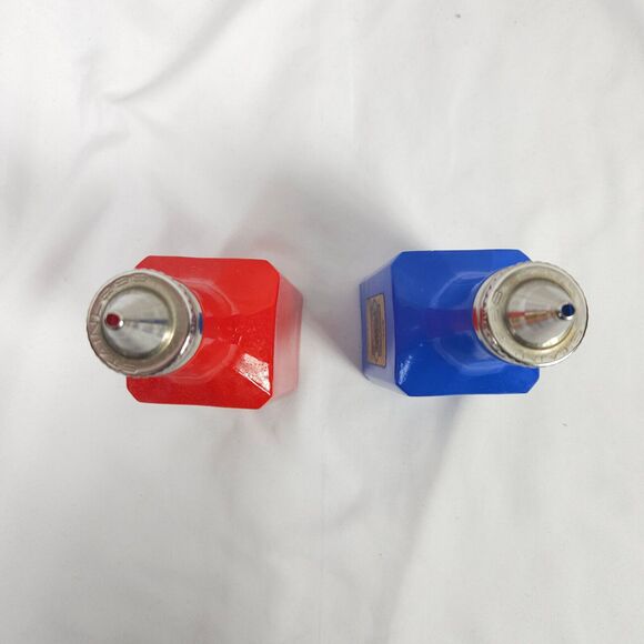 Vintage PANTRY POPS GEMCO RED & BLUE Cruet ART DECO Glass Oil Vinegar Jar Bottle - Picture 5 of 7